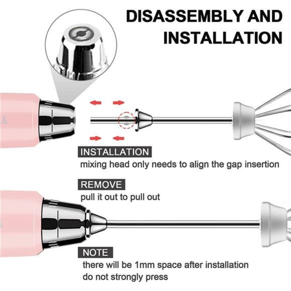 Milk Frother Handheld with 3 Heads, Coffee Whisk Drink Foam Mixer- Pink - Picture 6 of 6